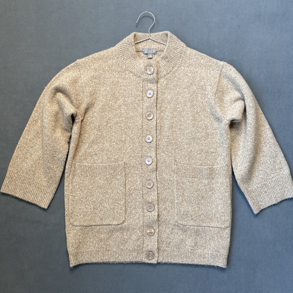 JCrew Cardigan Merino Wool Alpaca Blend Knit Oversized FA25 Womens XS Oatmeal